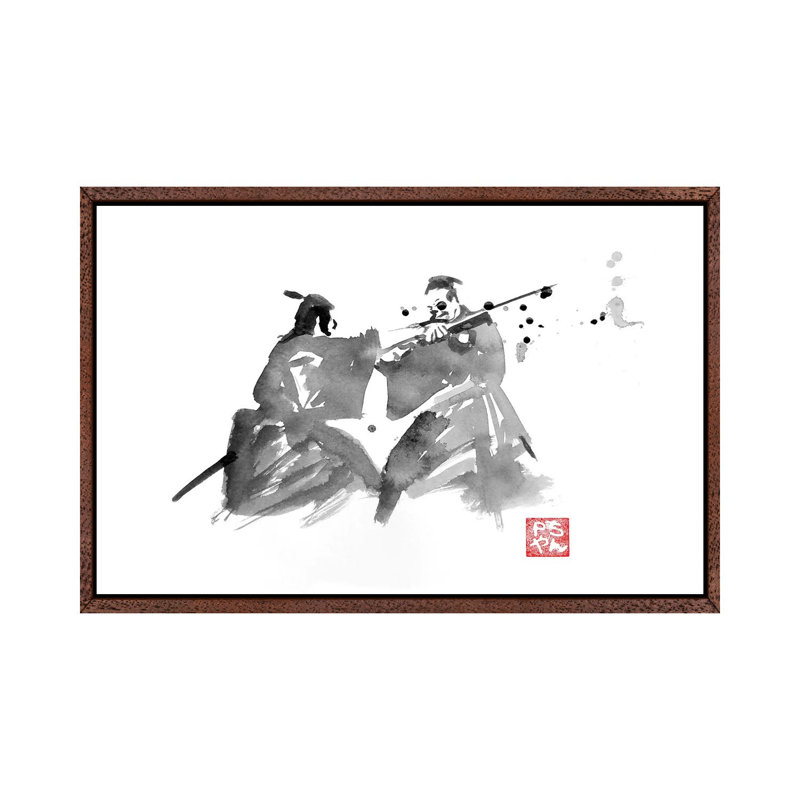 The Last Fight by Péchane - Print on Canvas, 66.04 cm H x 45.72 cm W, Classic Brown Wood Framed