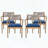 Braided Acacia Wood Outdoor Dining Chairs with Beige Rope and Navy Cushions (Set of 6)