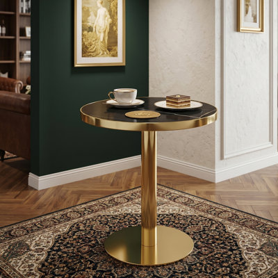 23.6 Inch Modern Round Bistro Table with Faux Black Marble Top and Gold Pedestal Base