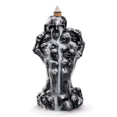 Halloween Resin Skull Backflow Incense Burner, Silver Gothic Skulls Tower, Waterfall Effect Incense Holder+20 Incense Cones +1 Tweezer/Mat for Aromatherapy, Yoga, Meditation, Home, Office Décor