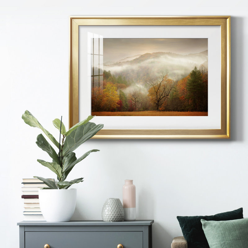 Photographie Étude d'automne brume, reproduction encadrée de qualité supérieure - prête à être accrochée, Cadre doré