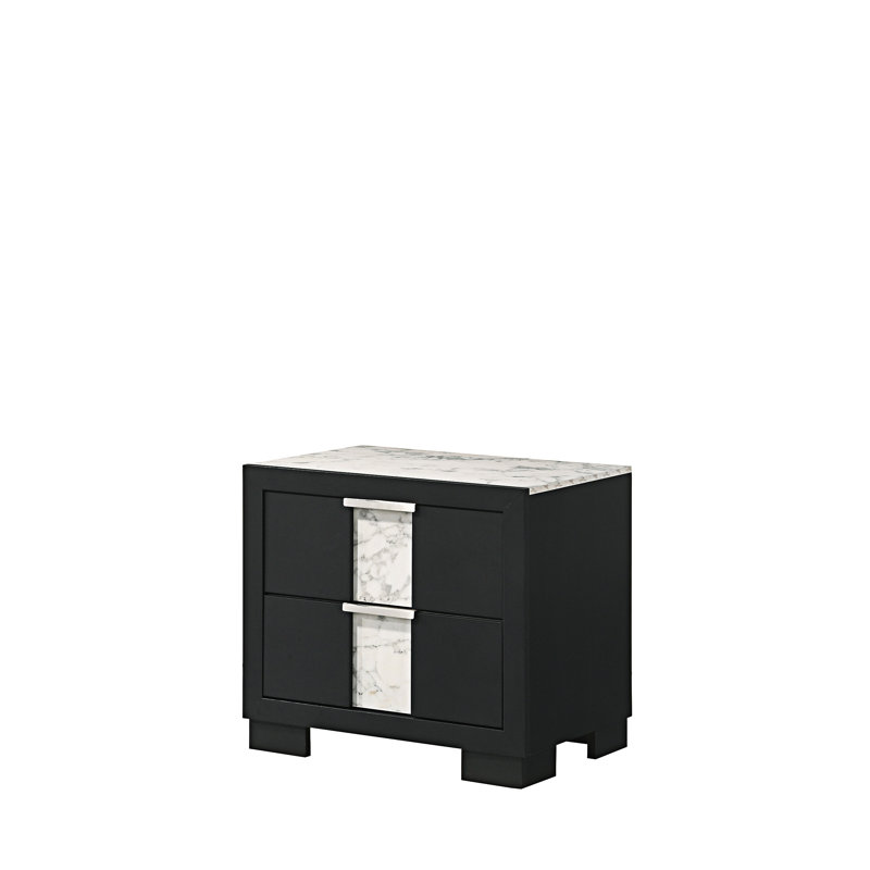 Table de chevet avec tiroirs, Noir / blanc