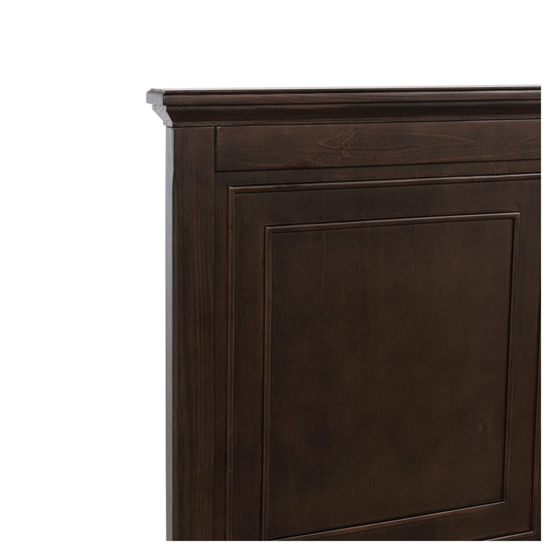 Grand lit de style traditionnel avec tête et pied de lit, USB, lit en bois de pin avec cadre de lit renforcé, brun riche