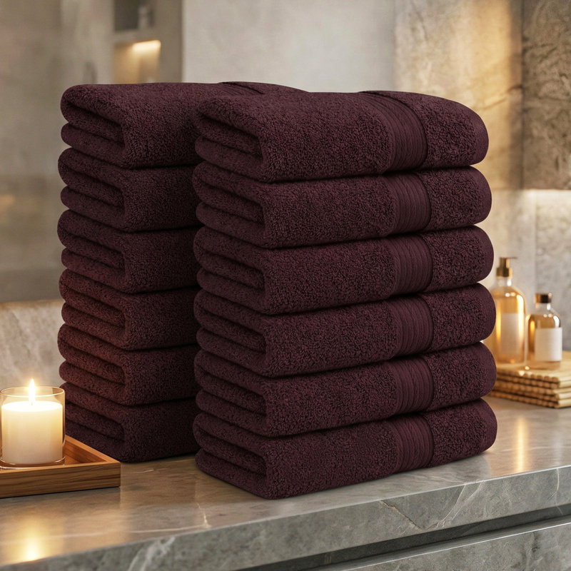 100% Cotton 600 GSM Hand Towels 18 X 28 Inch, Brown, Hand Towels- 12 Pack
