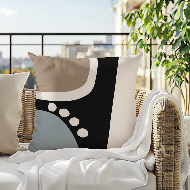 Oreiller carré réversible intérieur / extérieur Tobe Minimalist, H 19 po x l 19 po, Gris / noir / blanc cassé