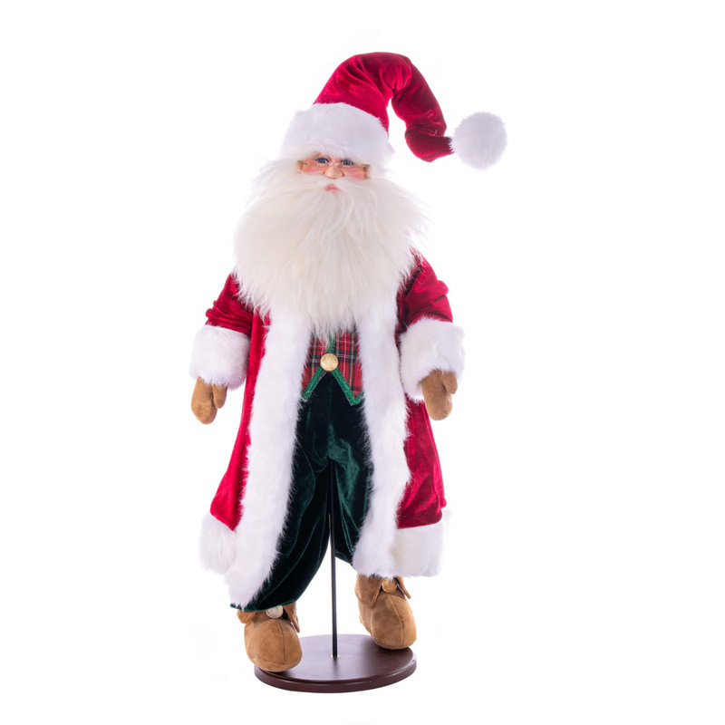 La poupée de père Noël en velours écossais rouge de 28 po avec support Holiday Aisle®. Ce père Noël a des lunettes, le support est amovible.