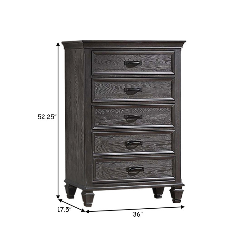 Commode haute 52 po Eli, 5 tiroirs, poignées de bar Eli