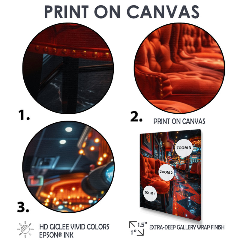 Rouge, noir, vibrant, vice Casinos I - Casinos, H 20 po x l 12 po x P 1 po, Toile encadrée noire simple