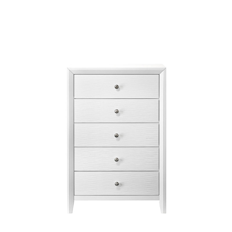 Commode à 5 tiroirs avec boutons ronds et meubles de salon, Blanc