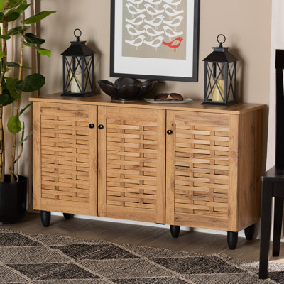 Essien Winda Modern and Contemporary Wood 3 Door 12 Pair Shoe Cabinet