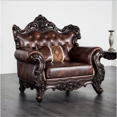 49" W Traditional Chair, Dark Cherry/Light Brown