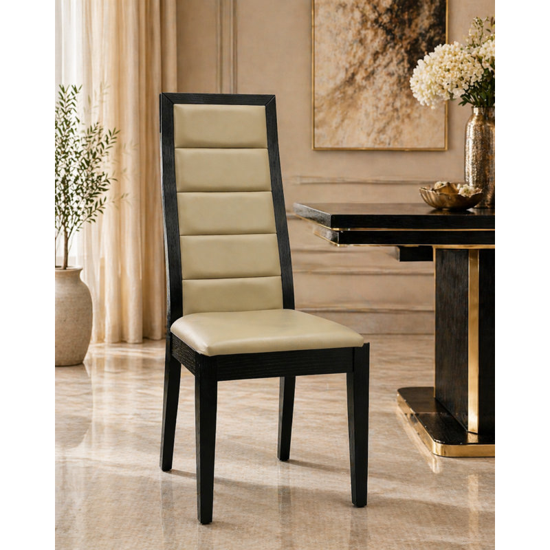 Venus Black Veneer Dining Chair With Gray Upholstery (set Of 2), Gray  Lacquer/Black