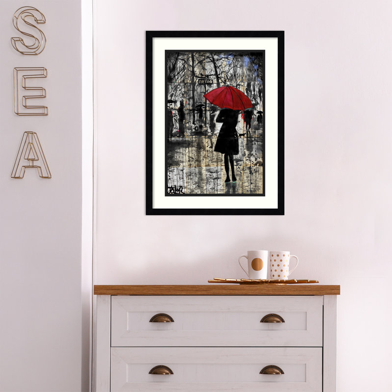 Impression d’art graphique sur papier encadrée « metro red umbrella » par loui
