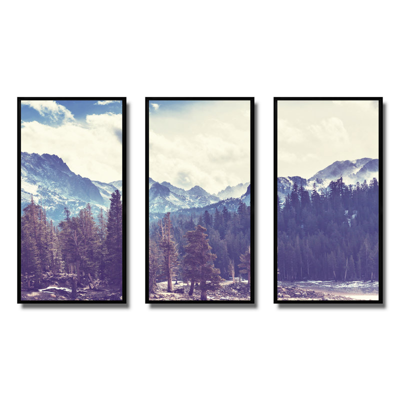 «Sierra Nevada Mountains Nature», ensemble de 3 toiles encadrées, H 28 po x l 36 po x P 1 po, Noir