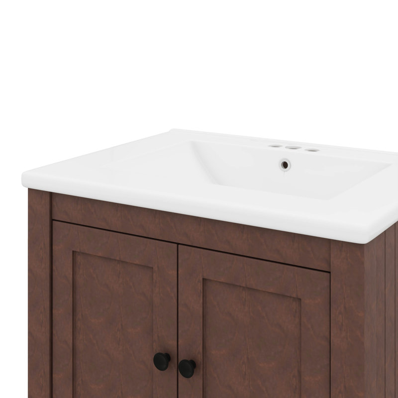 Meuble-lavabo moderne 24 po avec lavabo en céramique exquis et tablette ouverte, Brun