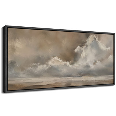 «Stormy Ocean Wave Cloudscape Neutral Coastal», impression sur toile encadrée