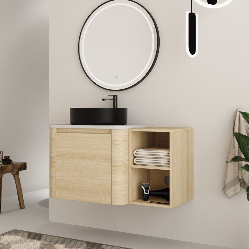 Ensemble de meuble-lavabo mural simple 36 po avec plateau en pierre reconstituée Eaton, 36, Noir