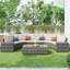 8-Pieces Outdoor Wicker Round Sofa Set, Half-Moon Sectional with Weather-Resistant PE Rattan and Rectangular Coffee Table, Movable Cushions-1522851770