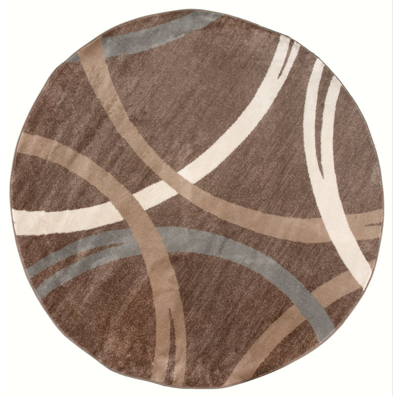 Devonshire Abstract Brown/Gray/Cream Area Rug, Round 6'6"