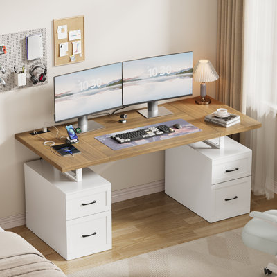 Executive Desk, 70” Home Office Computer Desk with Power Outlets