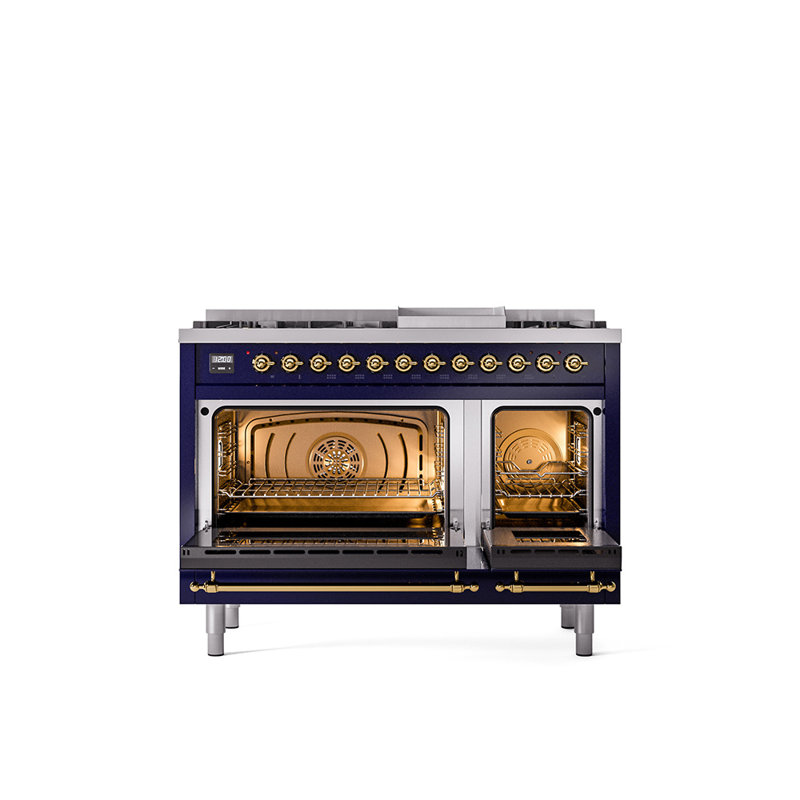 ILVE Nostalgie II 48 Dual Fuel Range , Midnight Blue/Brass, Liquid Propane