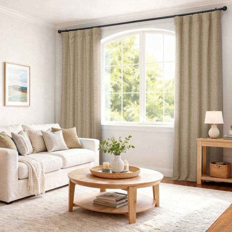 Ottis Faux Linen Room Darkening Curtain Panel, Nomad Tan, 50" W x 84" L