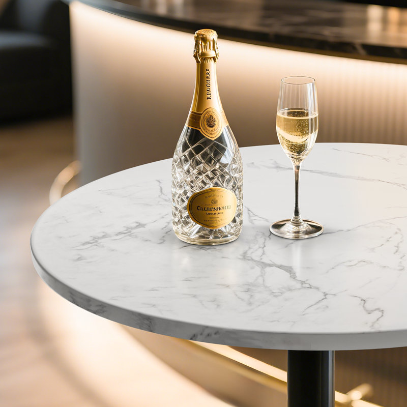 23.5" Bistro Pub Table Adjustable Height Round Cocktail Bar Table with Wood Tabletop and Metal Base, Marble White