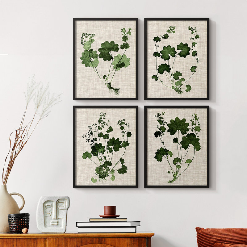 «Forest Foliage on Linen I», reproduction encadrée - ensemble de 4, H 20 po x l 16 po, Noir