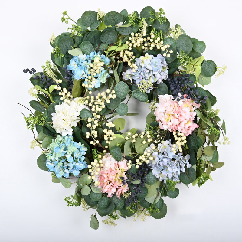 Couronne d'hortensia 24 po Faux Everyday Spring Eucalyptus Berry