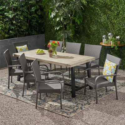 8 - Person Acacia Wicker Patio Dining Set with Rectangular Table