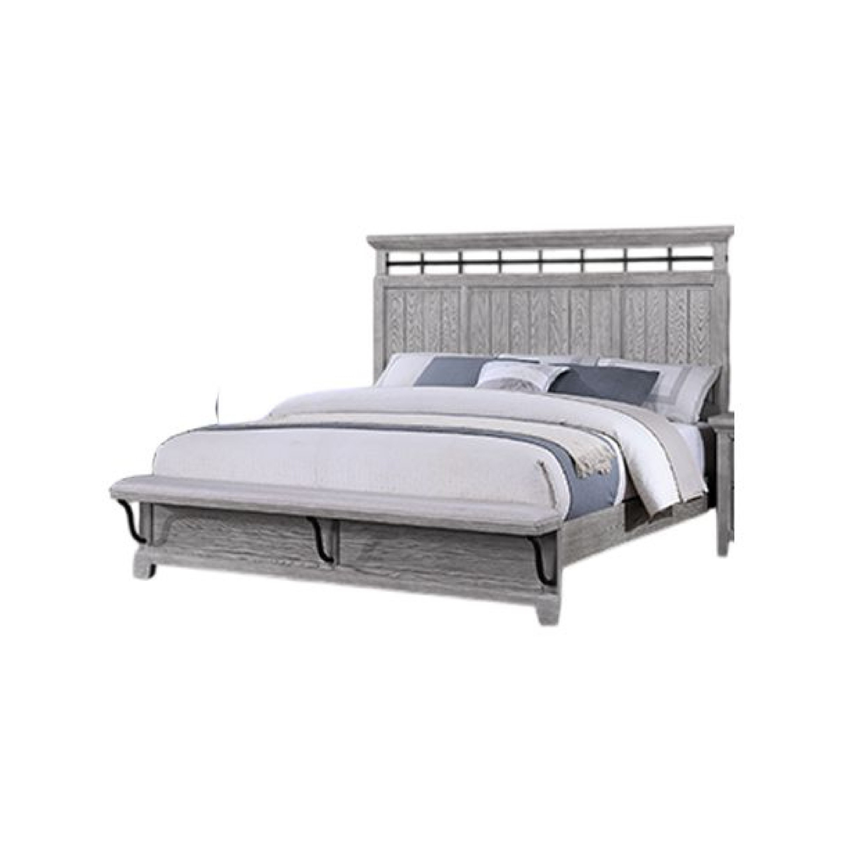 Benjara Bix Bed W Upholstered Footboard, Light Gray Wood Grain | Wayfair
