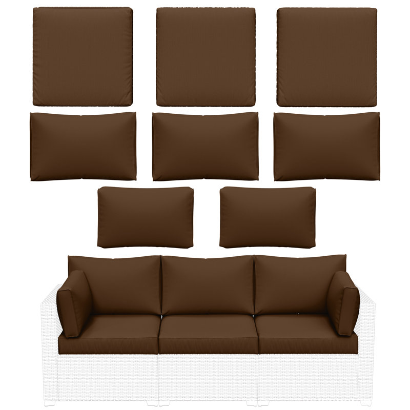 Wynee 8Pcs Outdoor Cushions Patio Furniture Cushions Replacement Set For 3 Seats, Brown