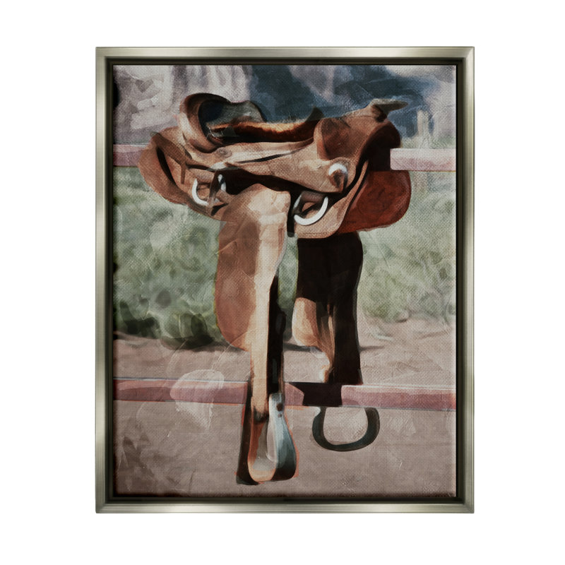 «Abstract Equ Horse Saddle» par Milli Villa, reproduction sur toile flottante, Cadre flottant gris lustré