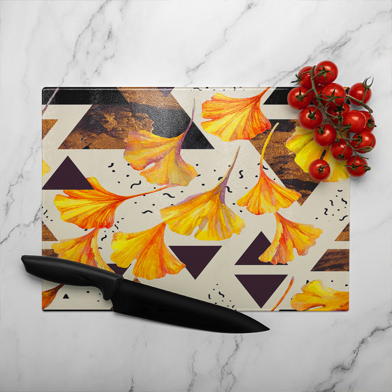 Flowers And Triangles Glass Chopping Board, 28cm L x 20cm W