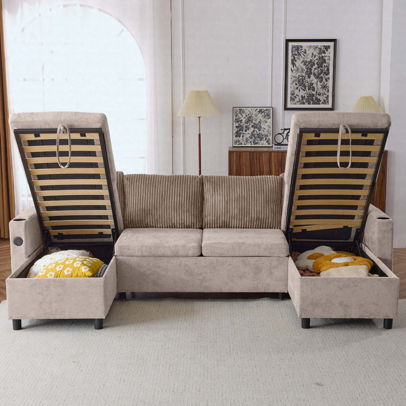 Canapé en chenille avec accoudoirs carrés, Brun