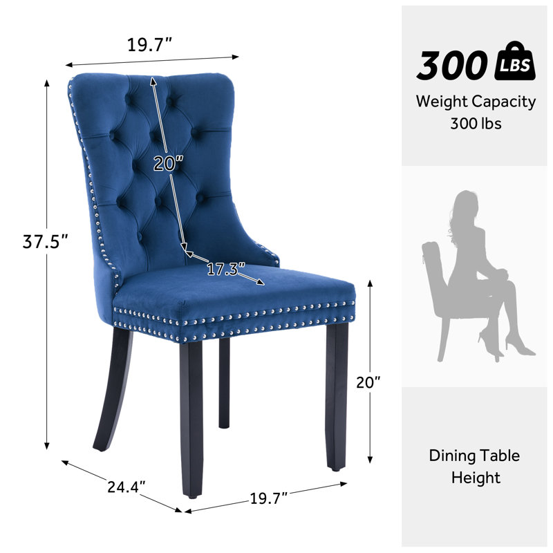 Chaise de salle à manger Kenta, Noir, Bleu marine