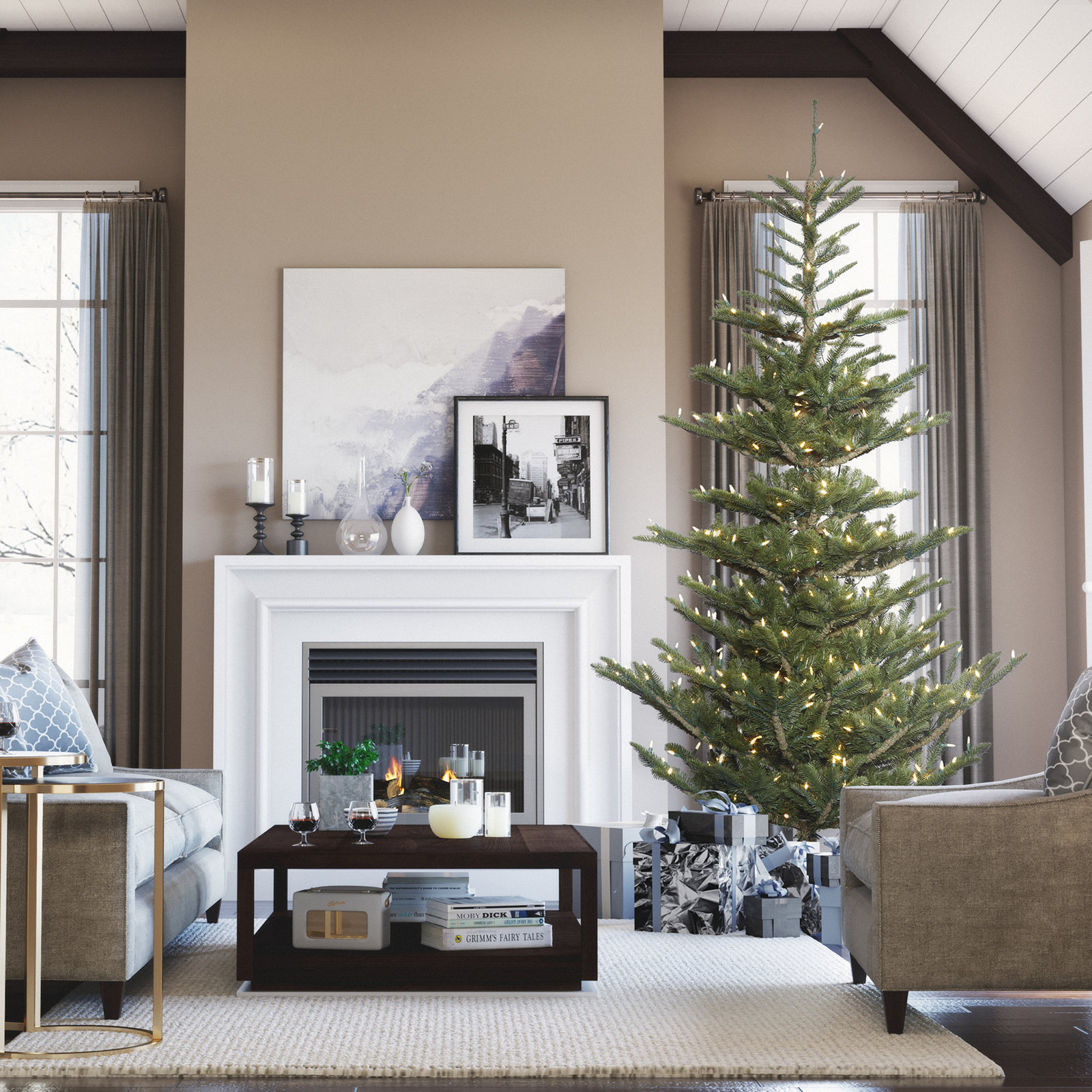 Pre-Lit Spruce Christmas Tree, 7.5' H