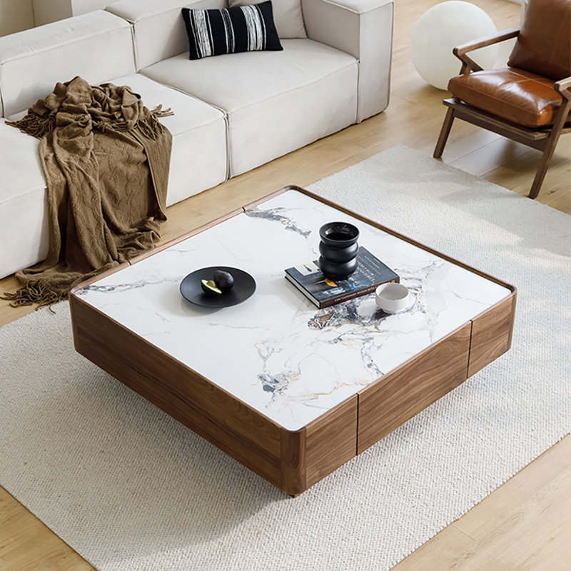 Table basse carrée en noyer noir, H 15 po x L 43,3 po x l 43,3 po