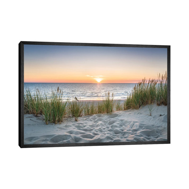 Beautiful Sunset At The Beach by Jan Becke - Print on Canvas, 66.04 cm H x 45.72 cm W, Black Framed Canvas