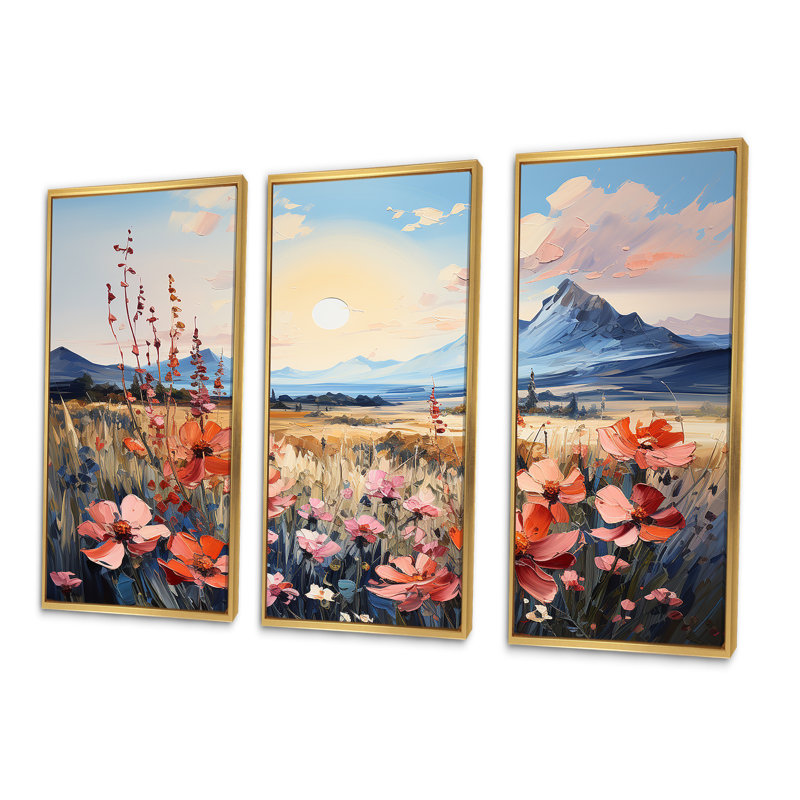 «Orange Bonnets», ensemble de reproduction d'art mural, Cadre flottant doré, H 32 po x l 48 po x P 1 po