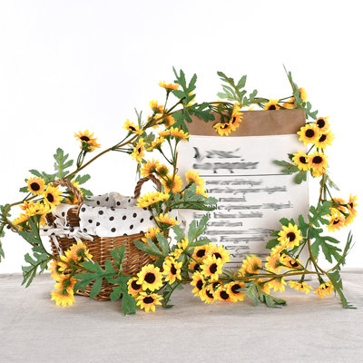 67 pouces pliable, réaliste, fausse fleur avec 99 tournesols, guirlande de printemps, fleurs sauvages, vigne pour manteau de table, chemin de table extérieur, décoration murale, jardin, décoration de jardin