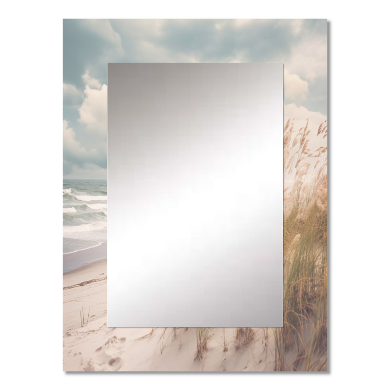 Beach Grass Landscape IV - miroir décoratif de plage, miroir mural blanc, impression d'art en métal, 32 po x 24 po