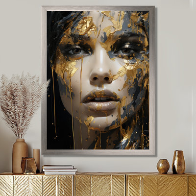 Portrait de femme glamour noir doré - art mural mode femme pour le salon