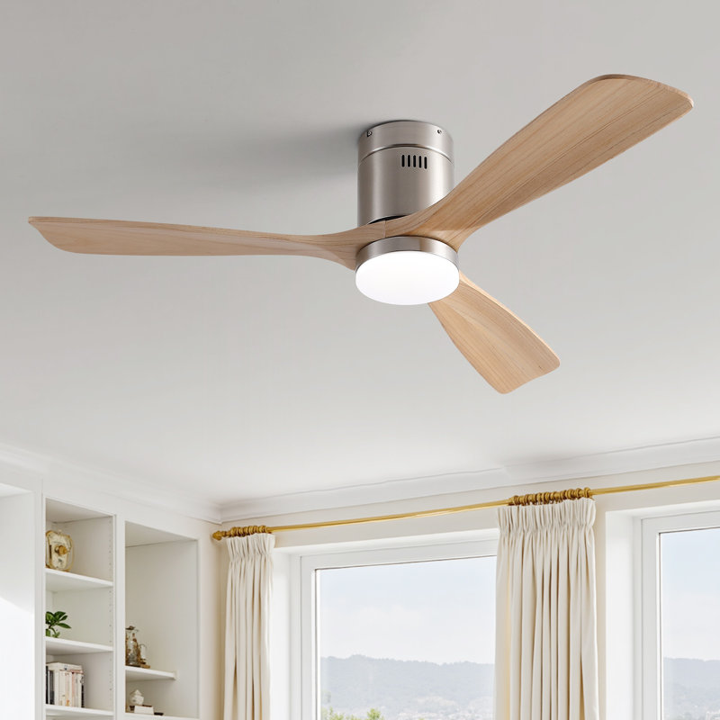 52 po Ventilateur de plafond intérieur en bois à profil bas avec lumière DEL et télécommande réversible pour moteur à courant continu