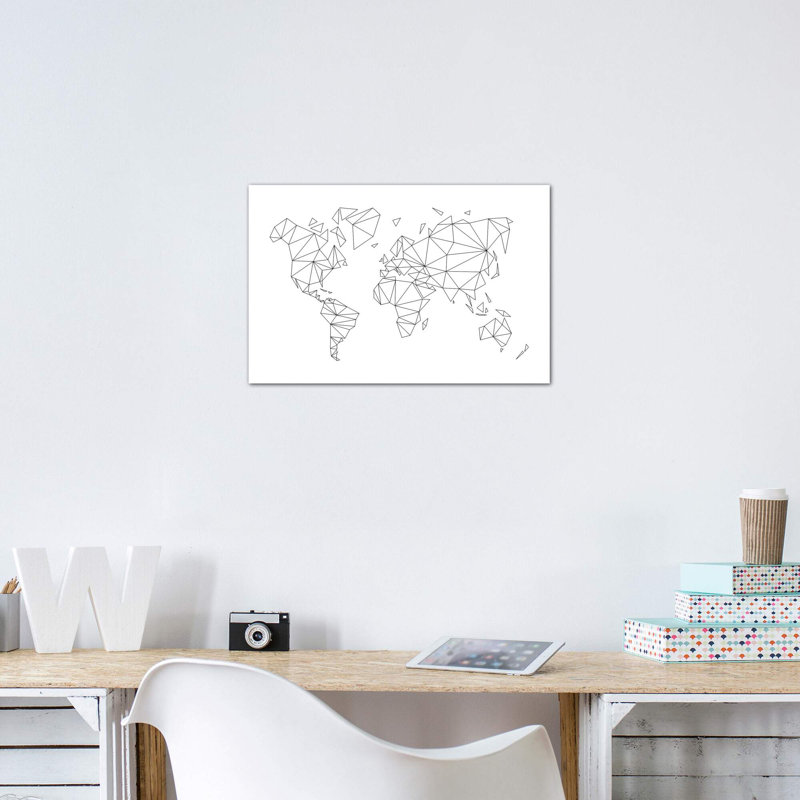 Carte du monde géométrique - impression d'art graphique, H 8 po x l 12 po x P 0,75 po, Toile tendue