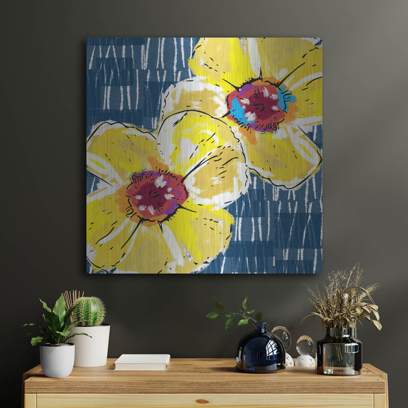 «Yellow Poppies On Blue» par Linda Woods, H 24 po x l 24 po
