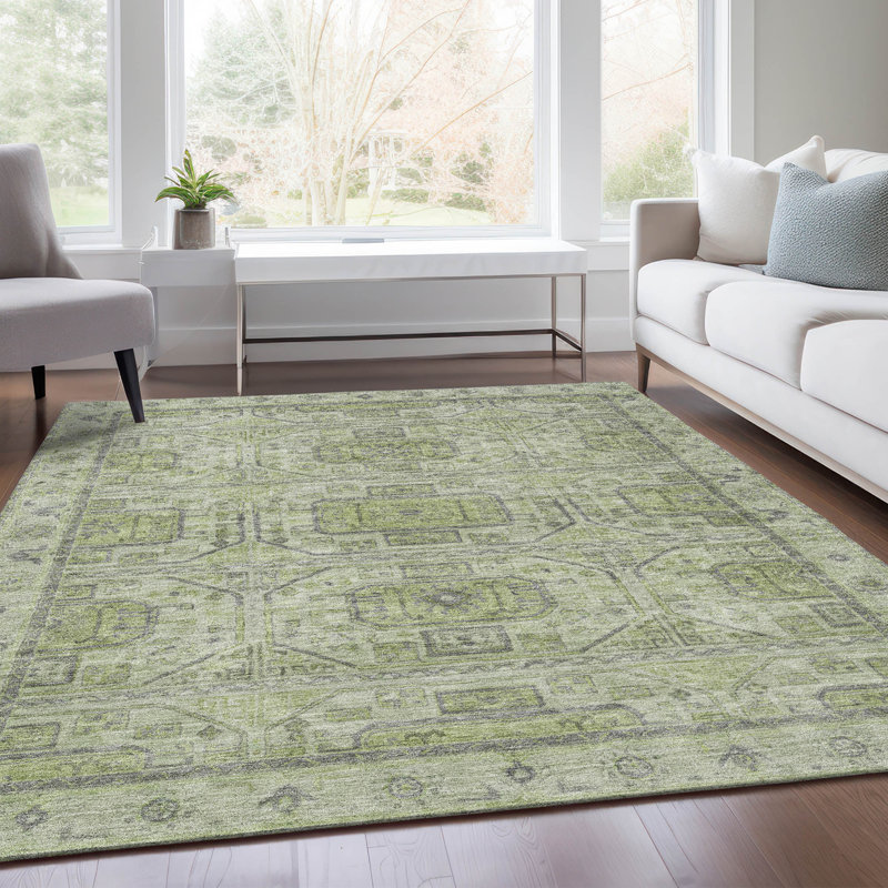 Machine Washable Indoor/Outdoor Xhevrie Aloe Rug, Rectangle 9' x 12'