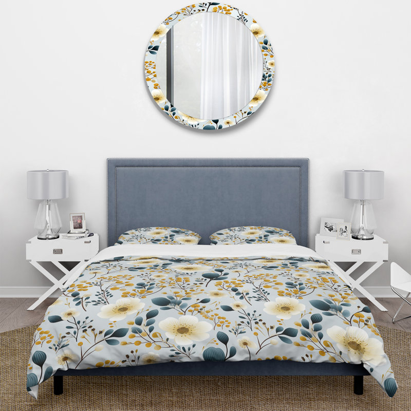 Ensemble de housse de couette en microfibre blanche et jaune, Housse de couette simple + 1 taie décorative stan
