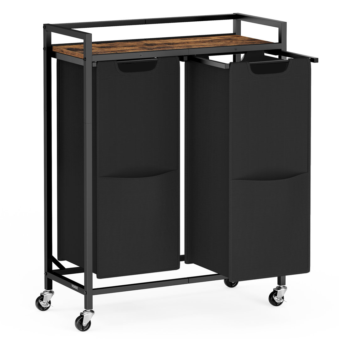 Laundry Basket, 29 Gal. (110 L) Laundry Hamper Sorter Cart With 2 Compartments, Storage Shelf, Wheels, Removable Bags, Pockets