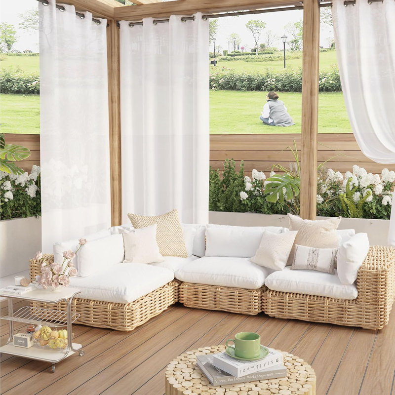  Non-See -Through Outdoor Sheer Curtains Waterproof Privacy Curtain for Patio & Gazebo, UV Blocking Light-Filtering Grommet Sheers Drapes, 2 Panels